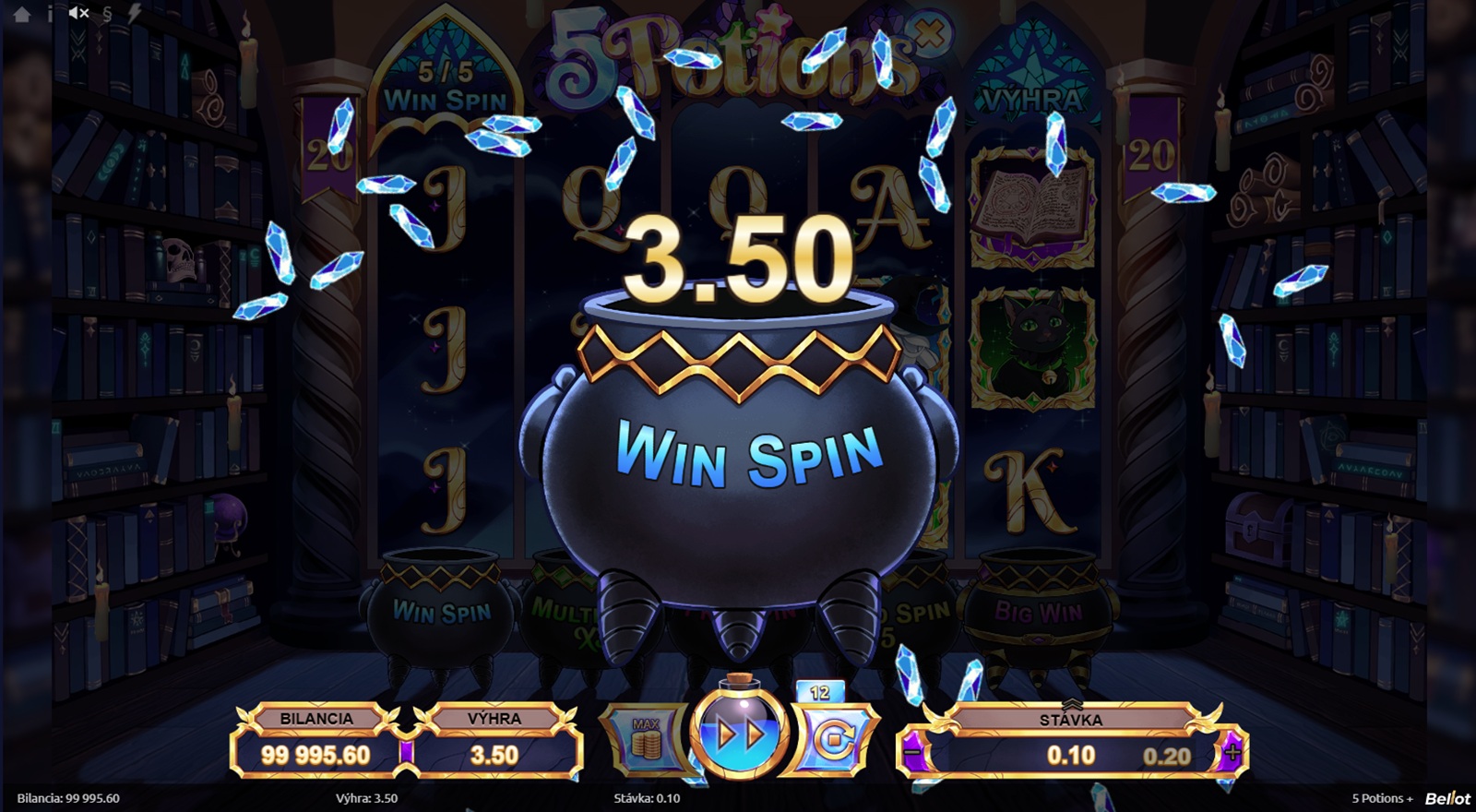 Výhra z funkcie Win Spin automatu 5 Potions +