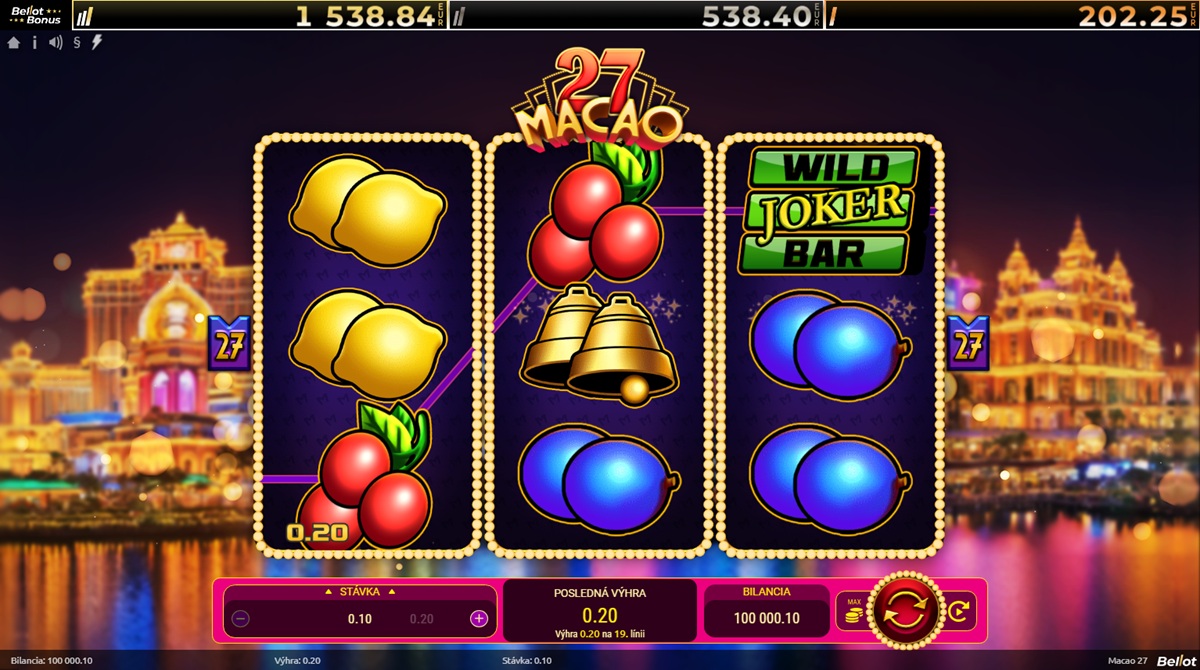 Výhra s Wild symbolom v slote Macao 27