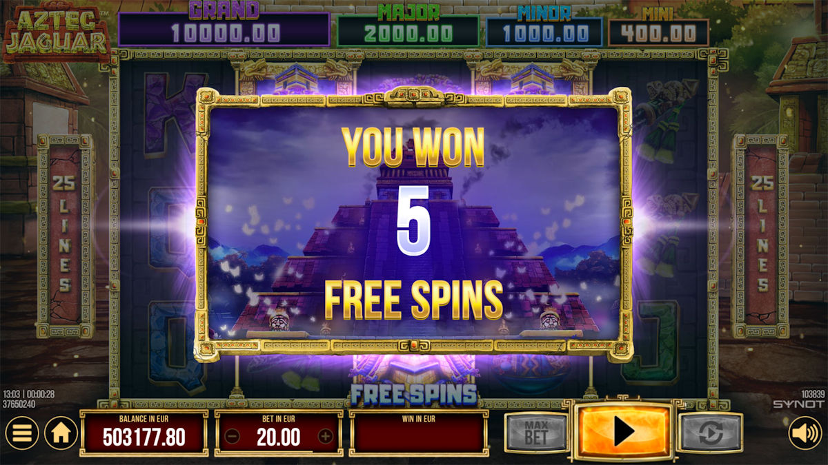 Freespins on Aztec Jaguar slot