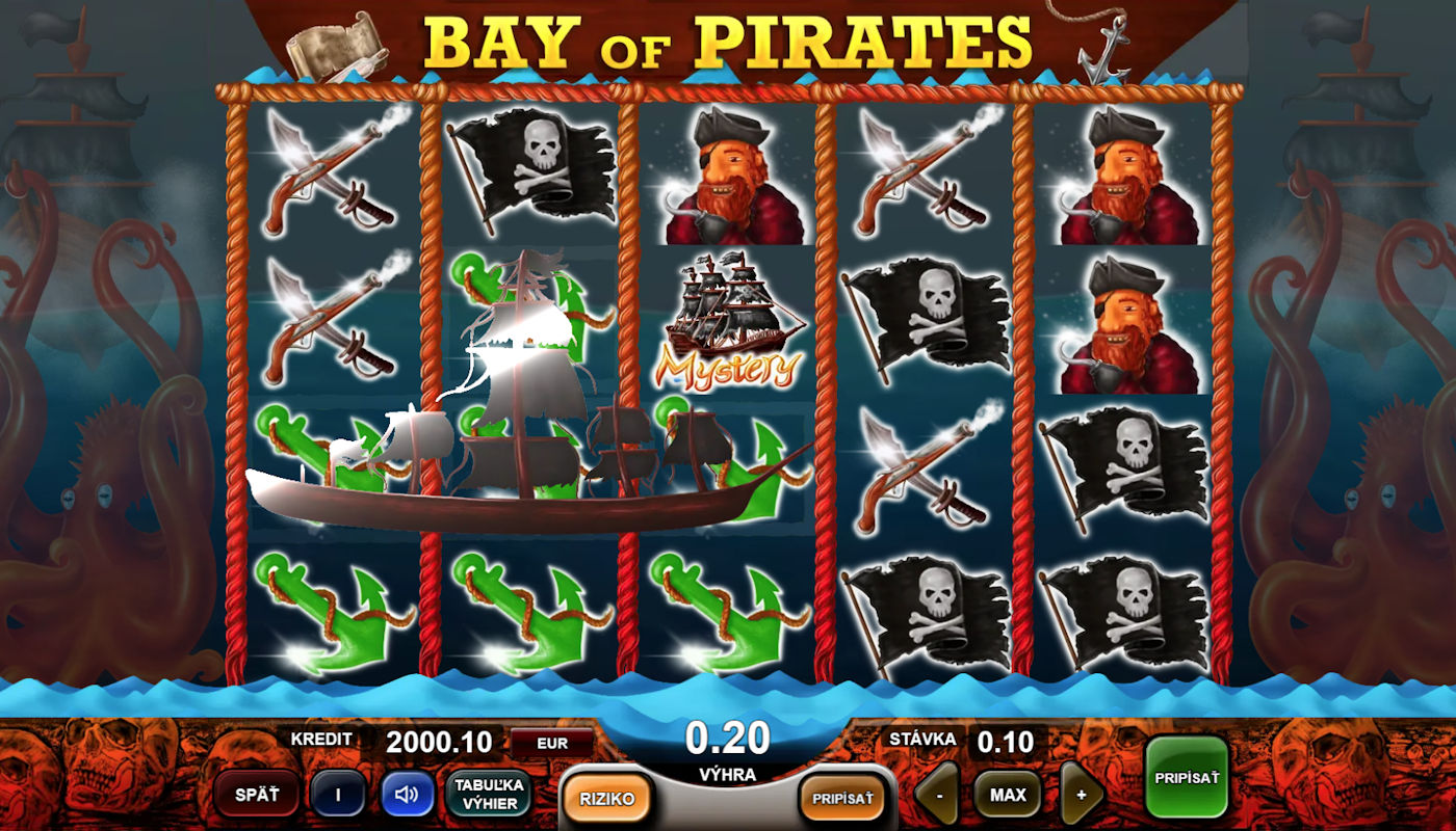 Výherný zhluk symbolov na automate Bay of Pirates od Adell