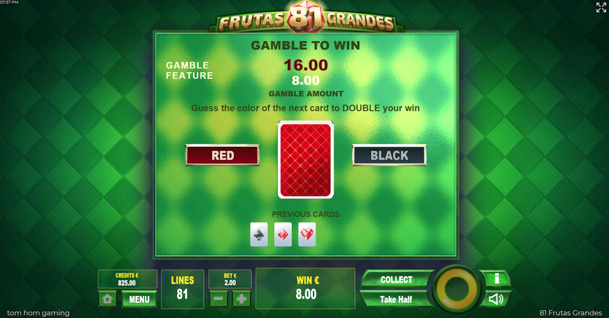 Gamble funkcia na výhernom automate 81 Frutas Grandes