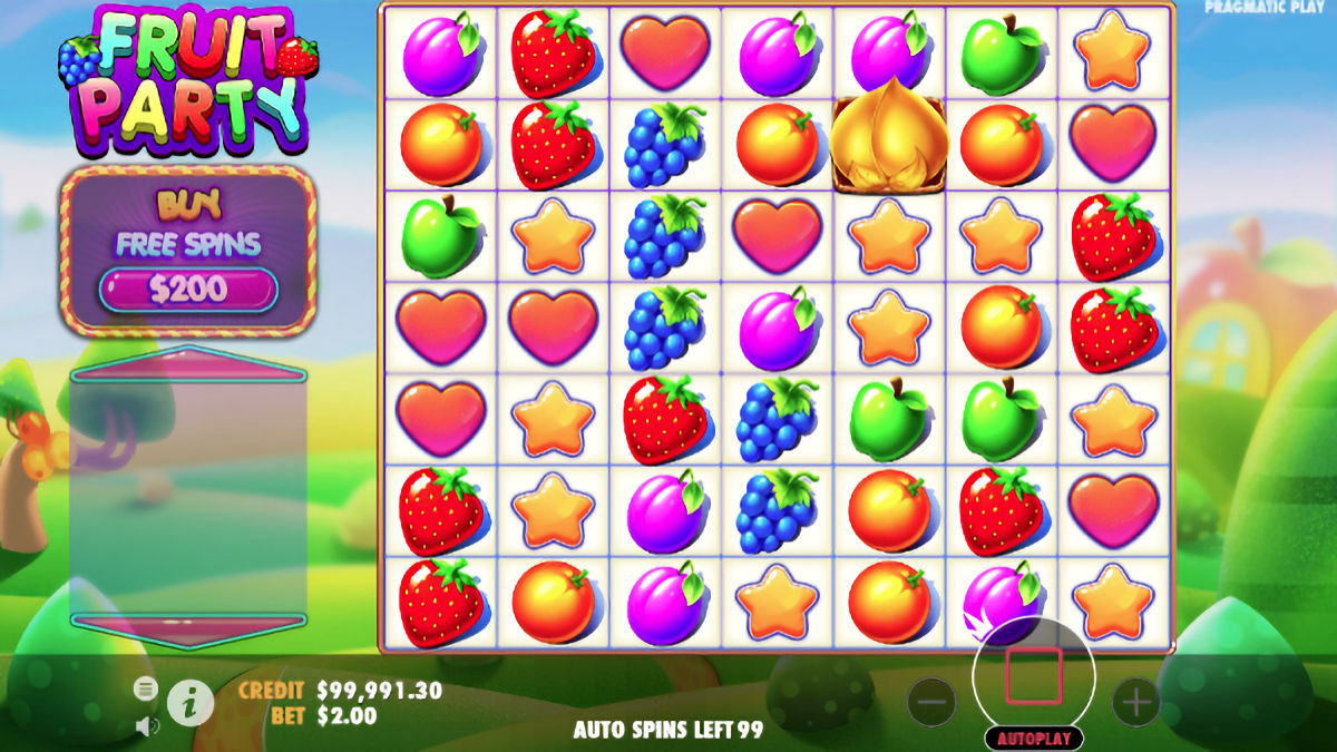 Obszar gry na automacie Fruit Party firmy Pragmatic Play