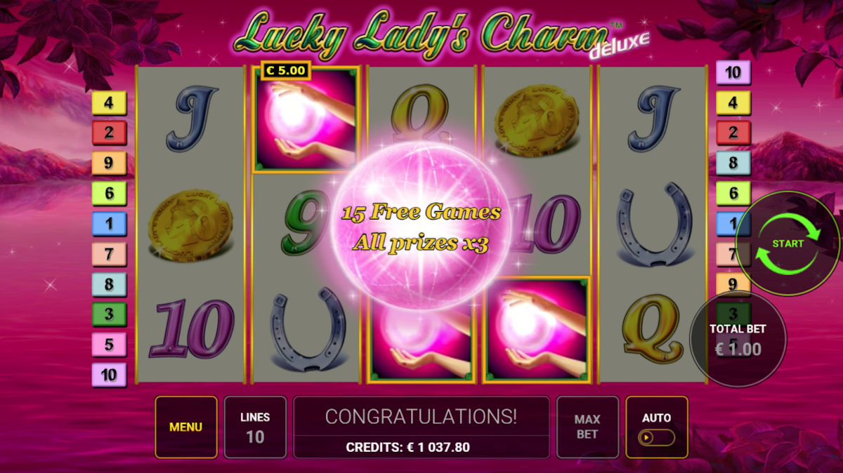 Tri Scatter Symboly na Lucky Lady’s Charm Deluxe vás pošlú do freespinov