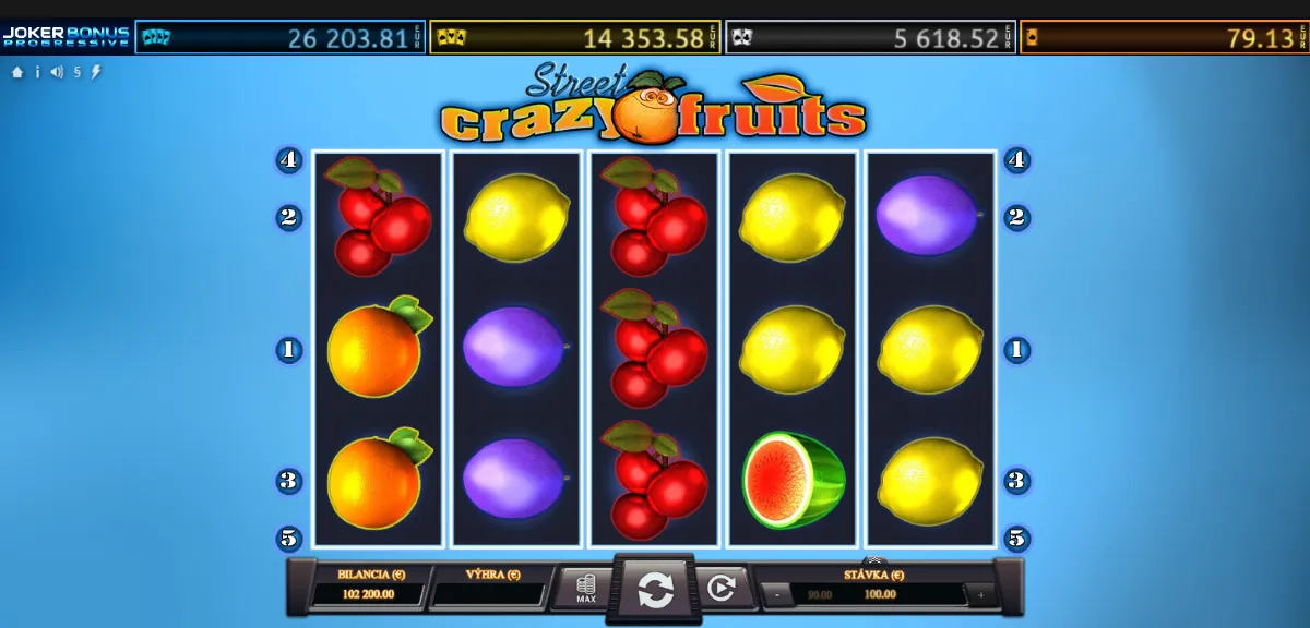 Valce hracieho automatu Crazy Fruits Street od Kajot Games