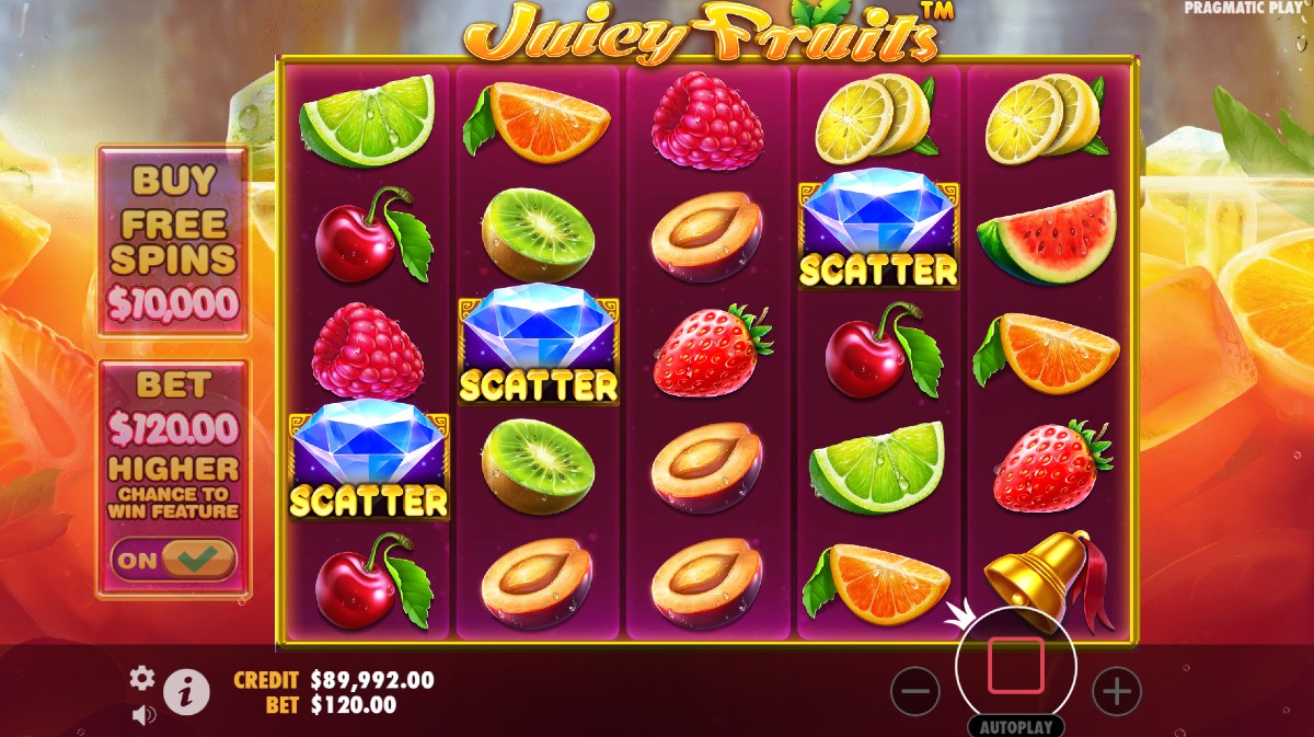 Blue diamond symbol on Juicy Fruits slot machine