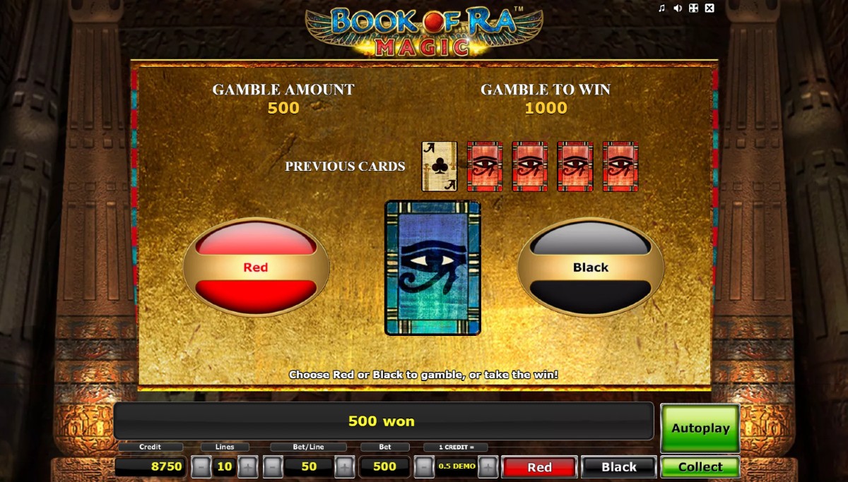 Gamble funkcia v hracom automate Book of Ra Magic od Novomaticu 