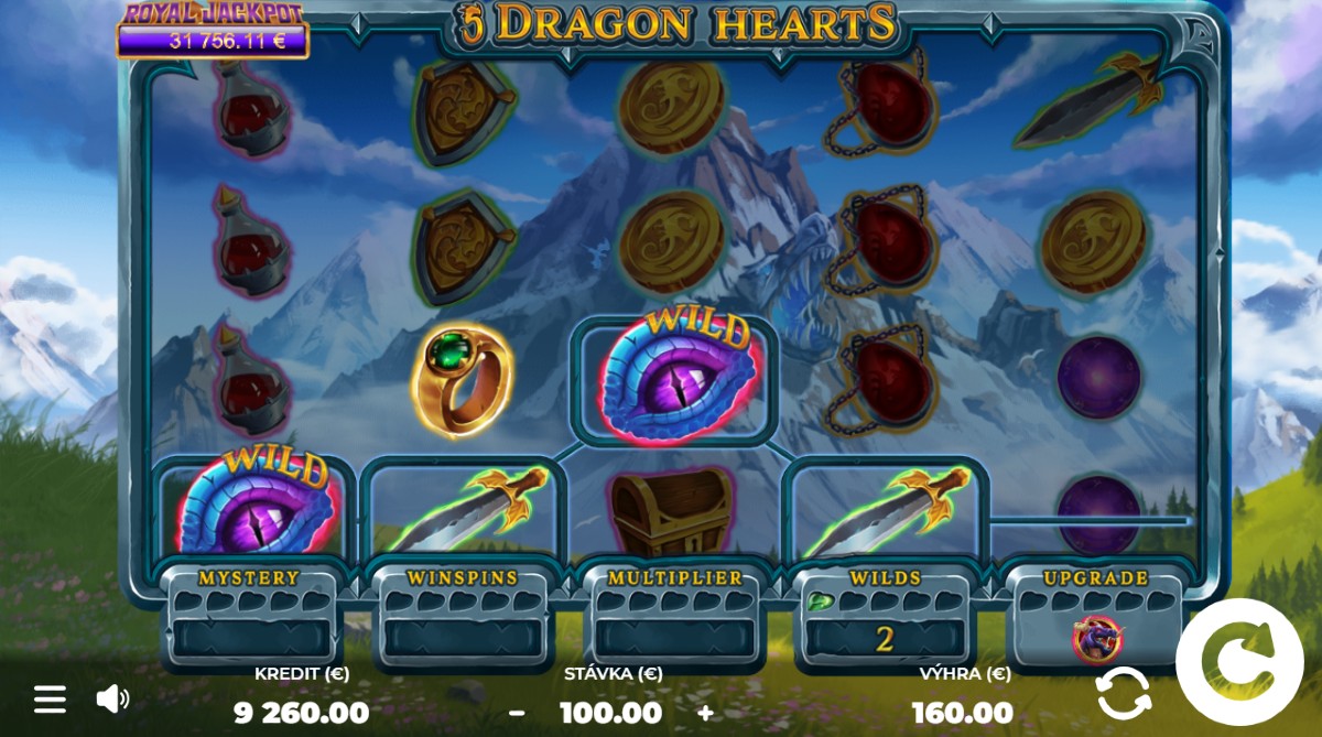 Wild symboly v podobe dračieho oka v hre 5 Dragon Hearts