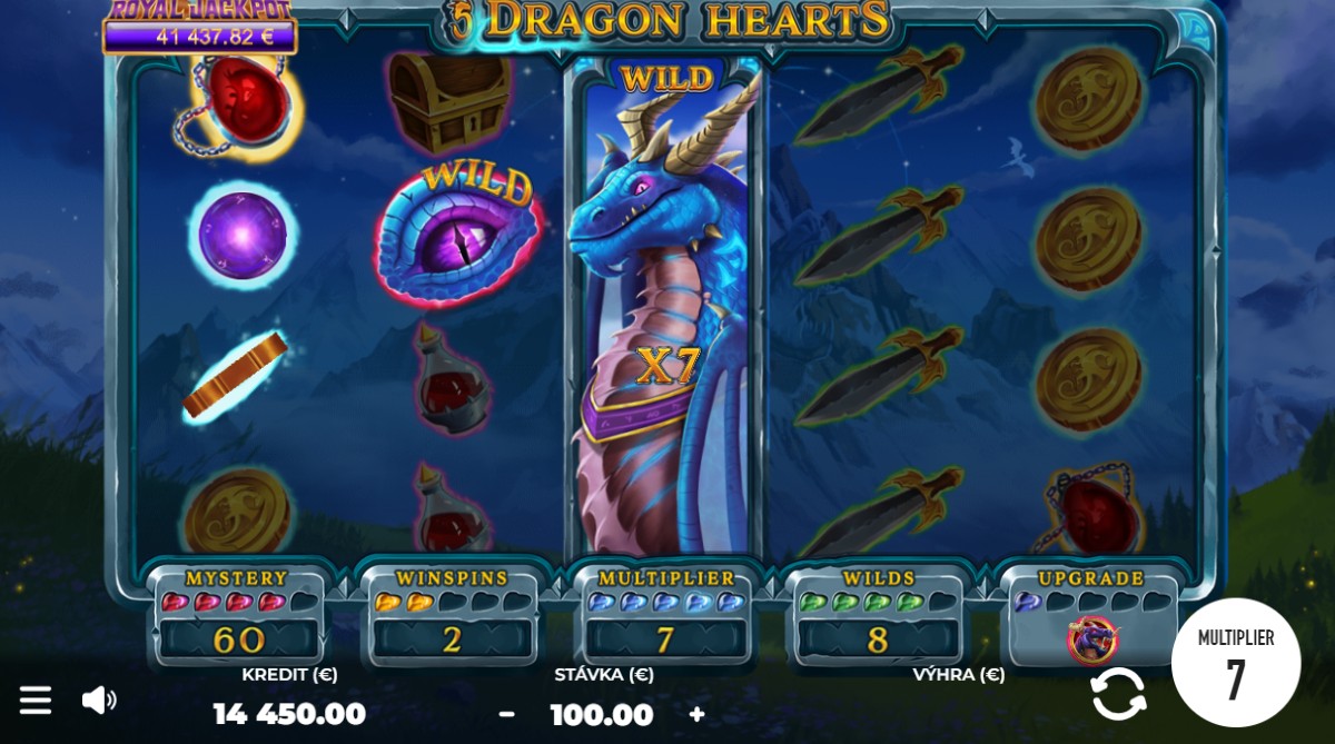 Aktivovaný bonus Multiplier v online automate 5 Dragon Hearts